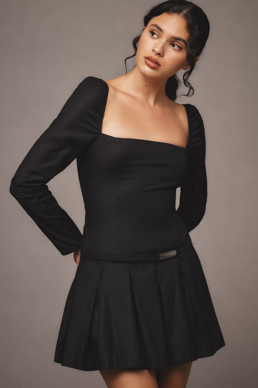 New Anthropologie Reformation Luella Long Sleeve Square-Neck Mini Dress Sz 10